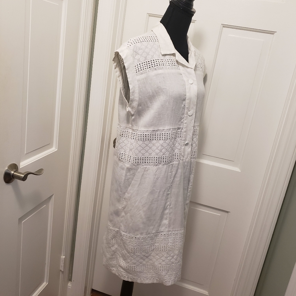 PENNYBLACK White Linen Dress Size 4, Preppy, Casual Embroidery - Picture 5 of 8